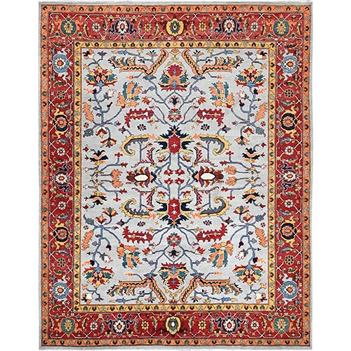 Nimbus Cloud Gray, All Over Design Serapi Heriz, Pumpkin Colors, Natural Dyes, Hand Knotted Densely Woven Pure Wool Oriental Rug