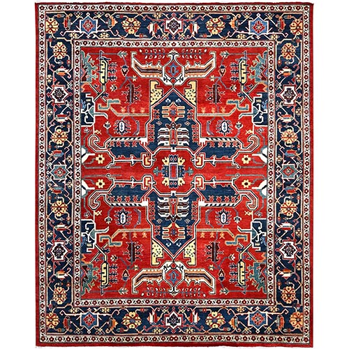 Valiant Poppy Red, Hand Knotted Afghan Serapi Heriz, 100% Wool, Vegetable Dyes, Oriental Densely Woven Rug