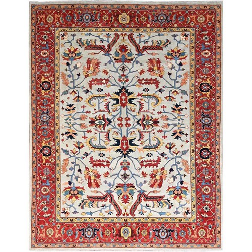 Misty Cove Gray, Pumpkin Colors, 100% Wool, Densely Woven Afghan Serapi Heriz All Over Design, Vegetable Dyes, Hand Knotted Oriental Rug