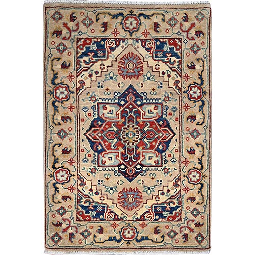 Unbleached Silk White, Hand Knotted, Soft Wool, Dense Weave, Afghan Serapi Heriz Design, Vegetable Dyes, Mat Oriental Rug