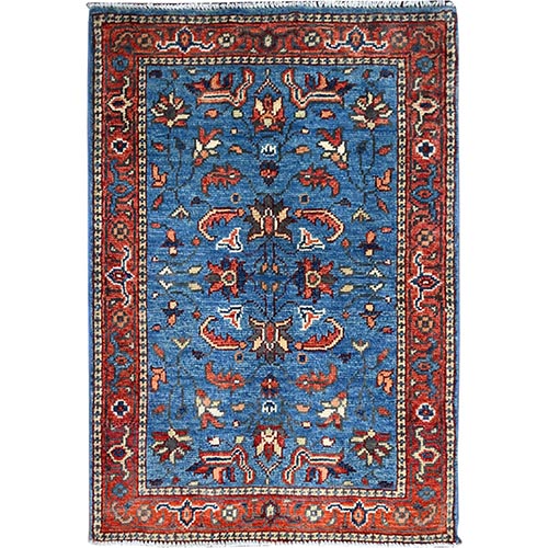 Intel Blue, Afghan Hand Knotted Serapi Heriz Dense Weave, Organic Wool Mat, Oriental Vegetable Dyes Rug