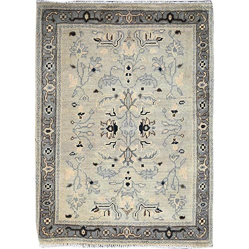 Toque White With Misty Gray, Afghan Serapi Heriz Design, Pure Dyes, Densely Woven, Natural Wool, Hand Knotted Mat Oriental Rug