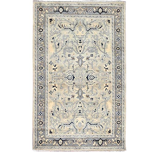 Winter White, Densely Woven Natural Dyes Hand Knotted Afghan Serapi Heriz Design, Oriental 100% Wool Rug