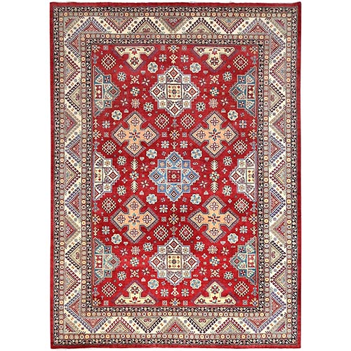 Turkey Red, Special Kazak with All Over Medallions Vegetable Dyes, Extra Soft Wool Hand Knotted, Oriental 