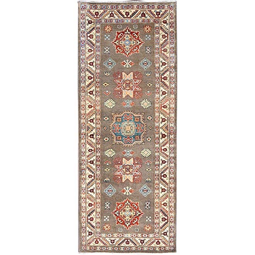 Mouse Gray, Afghan Special Kazak, Vegetable Dyes, 100% Wool, Hand Knotted, Geometric Design, Dense Weave Wide Runner Oriental 