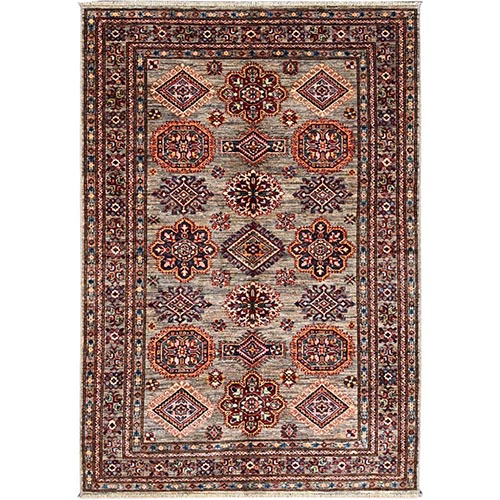 Brown Rice,  Afghan Super Kazak With All Over Small Geometric Gul Design, Natural Dyes, Densely Woven, Soft Wool, Hand Knotted, Oriental Rug