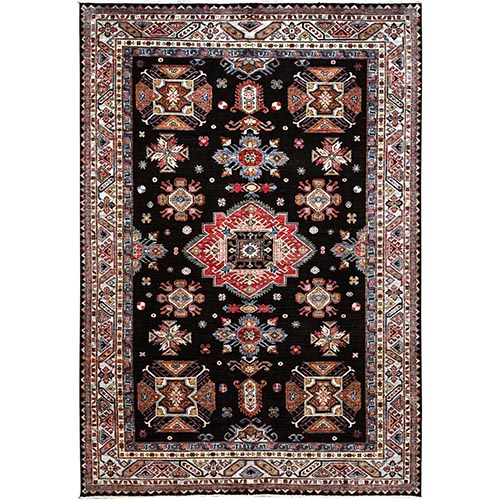 Coffee Bean, Hand Knotted Special Kazak Geometric Design, Extra Soft Wool With Vegetable Dyes, Oriental Dense Weave Rug