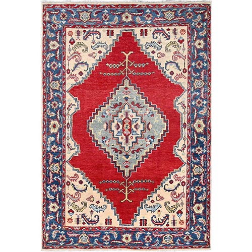 Snowbound White, Hand Knotted Afghan Kazak Densely Woven, Soft and Vibrant Wool Natural Dyes, Oriental Rug