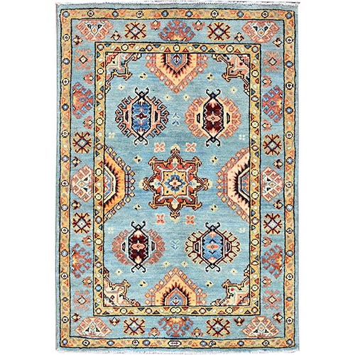 French Pass Blue, Vegetable Dyes, Hand Knotted, Special Kazak All Over Motifs, Super Fine Wool and Weave, Oriental Rug 