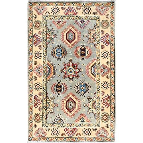 Nimbus Cloud Gray, Vibrant Wool, Natural Dyes Afghan Special Kazak and All Over Elements, Oriental Dense Weave Rug