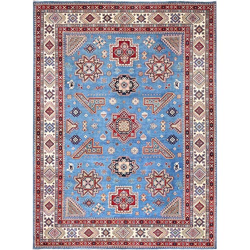 Crystal Teal Blue, Afghan Special Kazak with All Over Medallions, Natural Dyes, Hand Knotted, Dense Weave Natural Wool, Oriental Rug