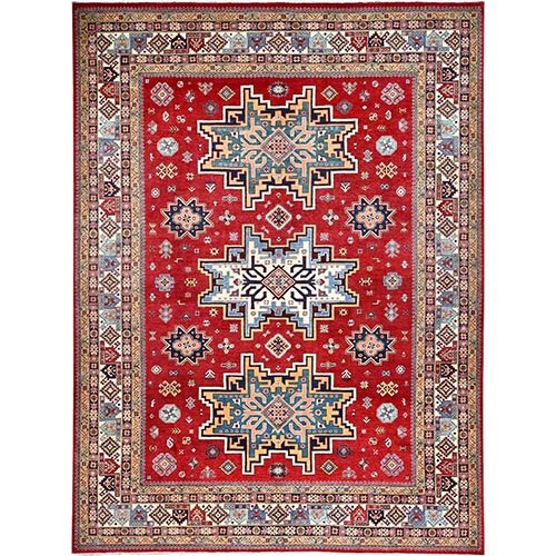 Pepper Red, Natural Dyes, Densely Woven, Extra Soft Wool, Special Kazak All Over Geometric Design, Hand Knotted Oriental Rug