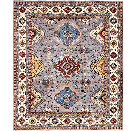 Heavenly Gray, Hand Knotted Dense Weave, Vegetable Dyes Afghan Special Kazak All Over Pattern, 100% Wool Oriental Rug