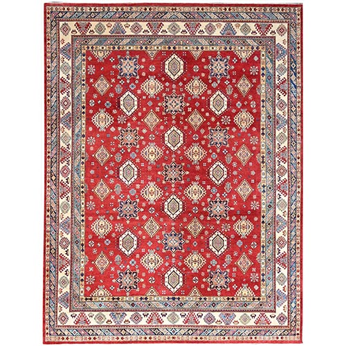 Lattice Red, Hand Knotted Afghan Special Kazak, All Over Geometric Design,  Densely Woven, Pure Wool, Natural Dyes Oversized Oriental Rug