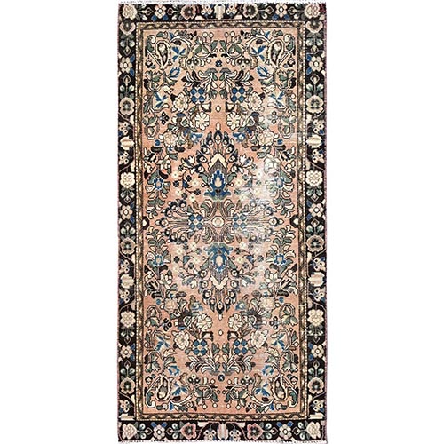 Tumbleweed Brown, Semi Antique Persian Lilahan, Cropped Thin, Distressed Look, Evenly Worn Hand Knotted, Pure Wool, Professionally Secured and Cleaned, Wide Runner Oriental 