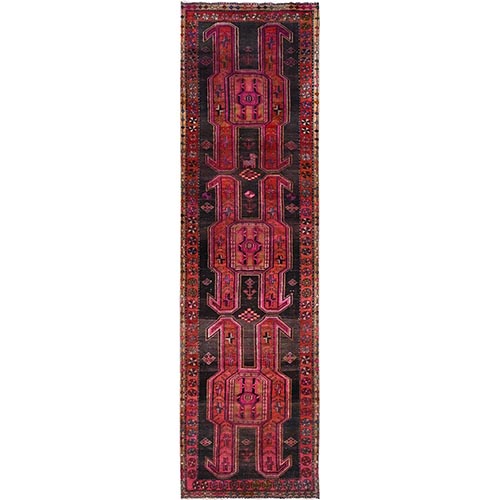 Amour Red, Natural Wool, Good Condition and Sheared Low, Vintage Northwest Persian With Small Animal Figurines, Professionally Cleaned, Hand Knotted, Distressed Look, Evenly Worn, Oriental Wide and Long Runner, 