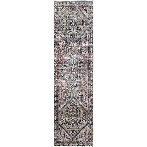 Desert Sand Brown, Hand Knotted Abrash Semi Antique Northwest Persian, Professionally Cleaned and Secured Sides and Ends, Distressed Evenly Worn,  Natural Wool, Mint Condition and Sheared Low, Wide and Long Runner, Oriental 