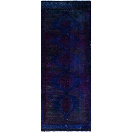 Pickled Beet Purple, Old Northwest Persian Overdyed, Evenly Worn Natural Wool Distressed, Sides and Ends Professionally Secured, Cleaned, Hand Knotted Sheared Low Wide Runner, Oriental 