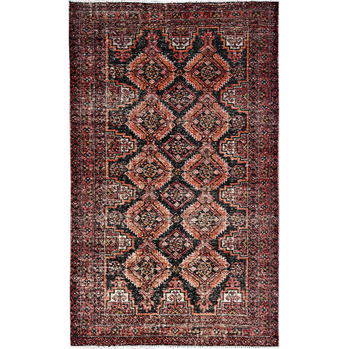 Prismatic Red, Organic Wool Hand Knotted Vintage Persian Baluch, Washed Out Worn, Good Condition, Distressed Sheared Low, Professionally Cleaned and Secured, Oriental Rug