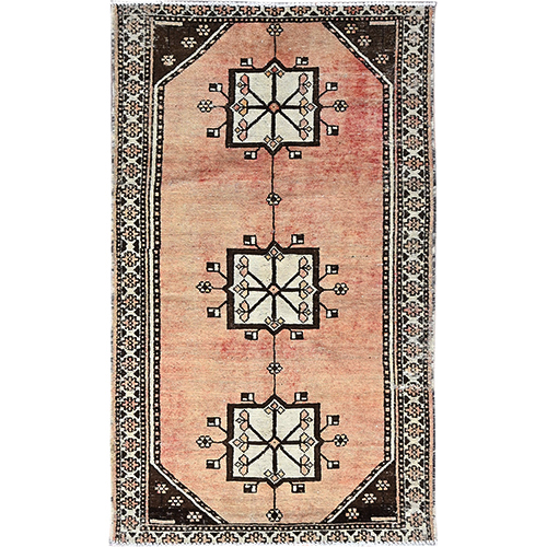Champagne Brown, Excellent Condition, Cropped Thin and Sheared Low, Hand Knotted Sides and Ends Secured, Professionally Cleaned, Evenly Worn Vibrant Wool Old Persian Hamadan, Oriental Rug