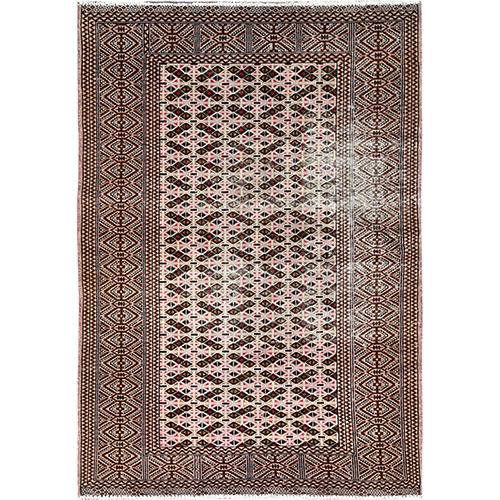 Spanish Villa Pink, Sheared Low and Distressed With Small Repetitive Design, Pure Wool Hand Knotted Worn Vintage Persian Tourkaman, Great Condition, Cleaned, Oriental Rug 
