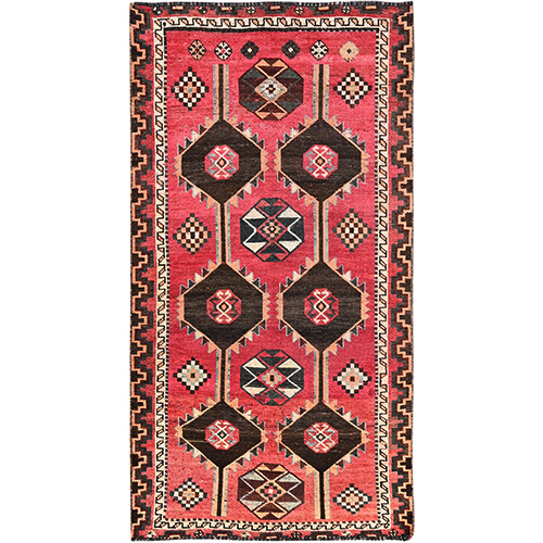 Lychee Red, Sheared Low and Cropped Thin, Good Condition Vintage Persian Shiraz With Wool Foundation, Sides and Ends Secured, Professionally Cleaned, Evenly Worn Pure Wool, Distressed Hand Knotted Oriental Rug