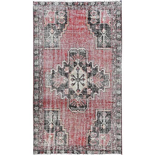 Sanguine Red, Abrash Old Persian Hamadan, Good Condition, Hand Knotted Distressed, Evenly Worn, Sheared Low, Sides and Ends Secured, Professionally Cleaned, 100% Wool Oriental Rug