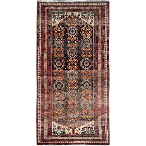 Brown Stone, Old Persian Baluch With Distinct Abrash, Cropped Thin, Evenly Worn Pure Wool Hand Knotted, Sheared Low Distressed Look, Excellent Condition, Clean with Sides and Ends Professionally Secured, Oriental Rug