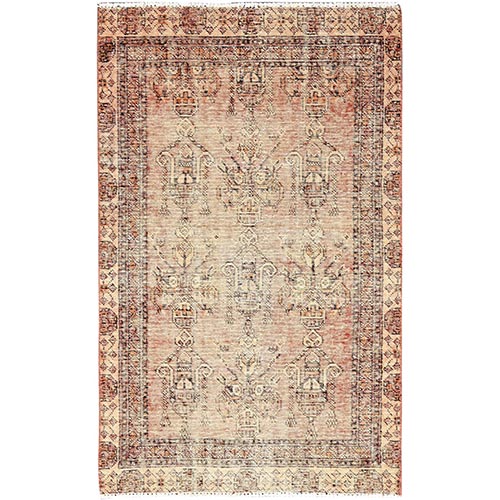 Butter Toast Brown, Semi Antique Persian Baluch, Hand Knotted With Mint Condition Abrash Evenly Worn, Distressed Look and Sheared Low, Cleaned, Sides and Ends Professionally Secured, All Wool Oriental Rug