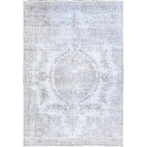Cloud Gray, Sides and Ends Professionally Secured and Cleaned, Great Condition Hand Knotted White Wash Semi Antique Persian Tabriz, Evenly Worn Hand Knotted Extra Soft Wool, Sheared Low, Cropped Thin, Oriental Rug