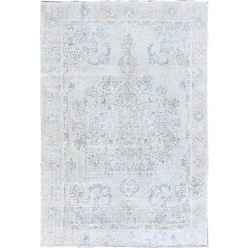 Dieskau Gray, Evenly Worn, Old Persian White Wash Tabriz With Blue Highlights, Professionally Cleaned and Sides and Ends Secured, Soft Wool Sheared Low, Excellent Condition Oriental Cropped Thin Rug