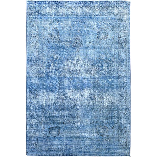 Hawaiian Surf Blue, Excellent Condition, Cropped Thin and Sheared Low, Hand Knotted Sides and Ends Secured, Professionally Cleaned, Evenly Worn Vibrant Wool, Overdyed Old Persian Tabriz, Oriental Rug