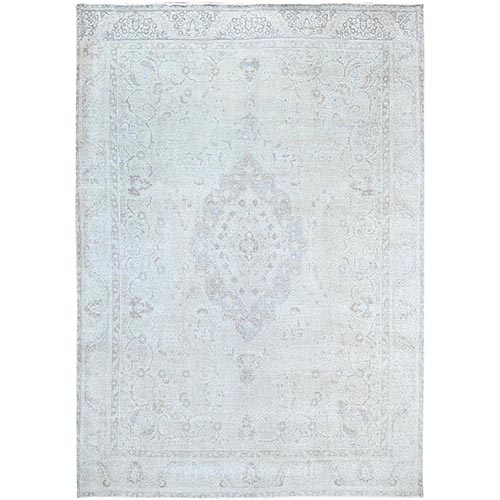 Toque White, Good Condition, Distressed Look Evenly Worn Natural Wool, Hand Knotted Semi Antique Persian White Wash Tabriz With Medallions, Sides and Ends Secured, Professionally Cleaned, Oriental Rug