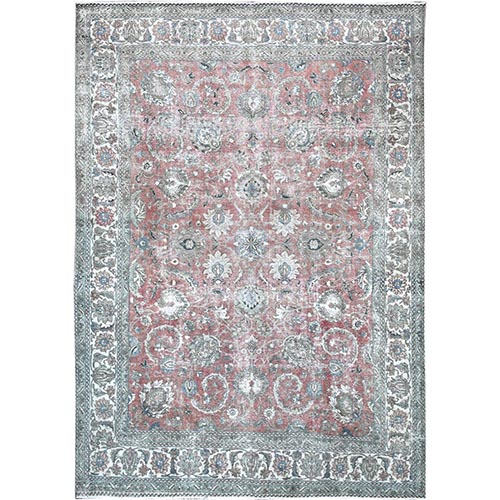 Desert Sand Red, Hand Knotted Distressed Old Persian Tabriz With All Over Shah Abbas Flowers, Great Condition, Sheared Low, Sides and Ends Secured, Professionally Cleaned, All Wool Evenly Worn, Oriental Rug