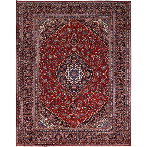Seattle Red, Vintage Persian Kashan Medallion Design, Hand Knotted Extra Soft Wool, Sides and Ends Professionally Cleaned, Mint Condition, Full Pile and Soft, Oriental Rug