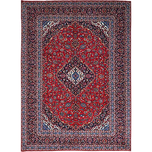 Lychee Red, Worn Wool, Hand Knotted, Vintage Persian Kashan, Vegetable Dyes, Dense Weave, Organic Wool Full Pile, Clean and Soft Oriental Rug