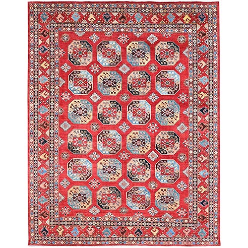 Volcanic Red, Afghan Ersari Special with Elephant Feet Design, Hand Knotted, Natural Dyes, Extra Soft Wool, Oriental 