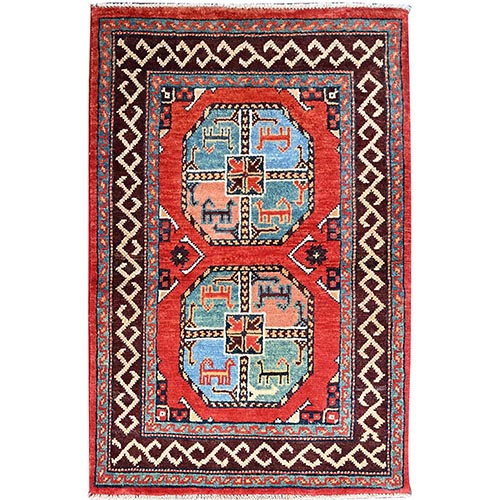 Ravishing Red, Soft and Lush Pile, Natural Dyes Extra Soft Wool, Hand Knotted Afghan Ersari with Elephant Feet Design, Mat Oriental Rug