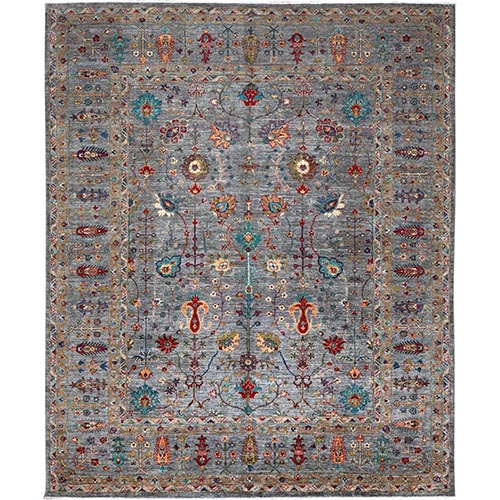 Flint Gray, Afghan Sultani All Over Design, Natural Wool, Colorful Hand Knotted Natural Dyes, Densely Woven Oriental Rug