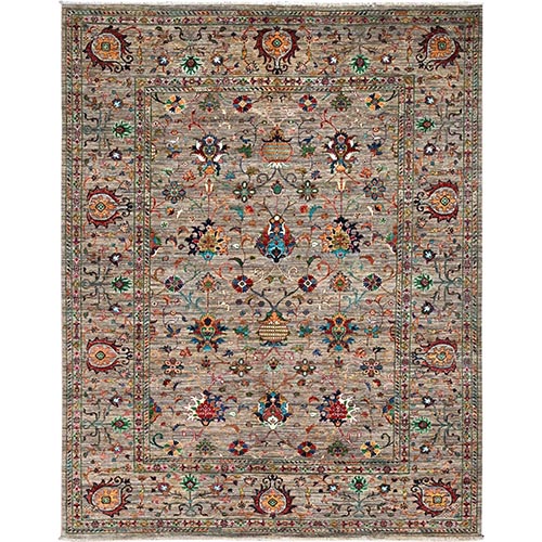 Sonic Gray, Natural Dyes, Hand Knotted, Afghan Sultani Pomegranates Design, Soft and Velvet Wool, Densely Woven Oriental Rug 