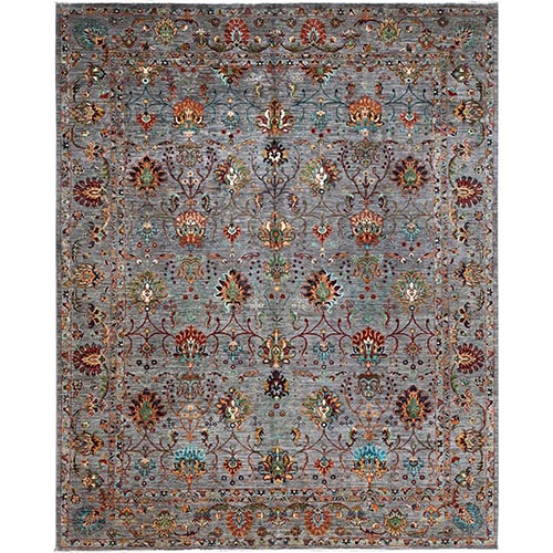 Harbor Mist Gray, Sultani Floral Design, Colorful Hand Knotted Natural Dyes, Densely Woven Pure Wool Oriental Rug