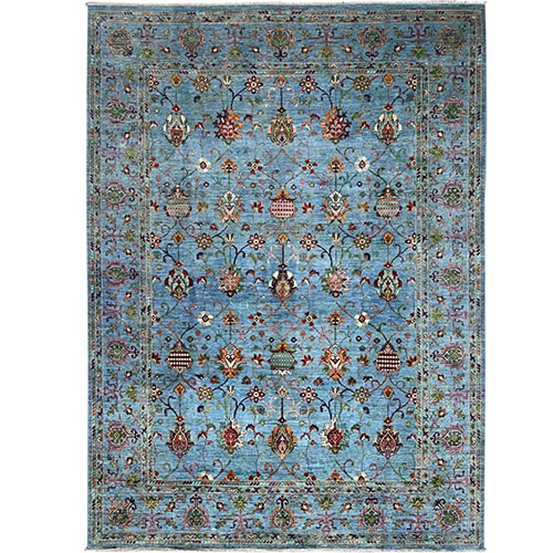 Crystal Teal Blue, Vegetable Dyes, Organic Wool, Hand Knotted, Afghan Sultani Pomegranate Design, Oriental Dense Weave Rug