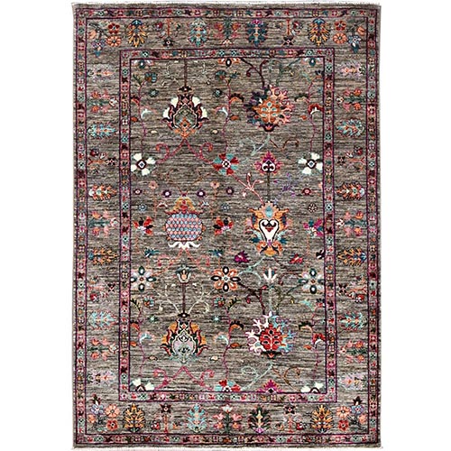 Fallen Rock Gray, Colorful Natural Dyes, Hand Knotted Densely Woven, Sultani Pomegranate Design , Oriental Extra Soft Wool Rug