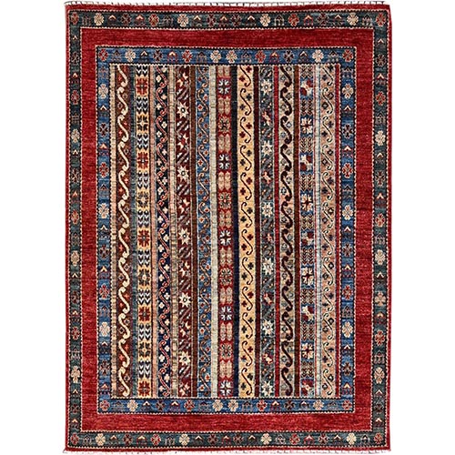 Gilded Beige, Colorful Vibrant Pure Wool, Afghan Super Kazak with Shawl Design, Hand Knotted Vegetable Dyes Oriental Rug