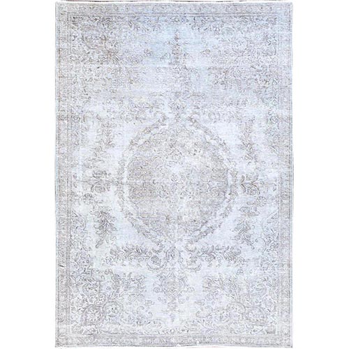 Cloud Gray, Sides and Ends Professionally Secured and Cleaned, Great Condition Hand Knotted White Wash Semi Antique Persian Tabriz, Evenly Worn Hand Knotted Extra Soft Wool, Sheared Low, Cropped Thin, Oriental 