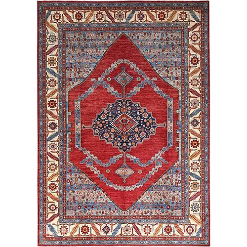 Fire Brick Red, Hand Knotted, Natural Dyes, 100% Wool, Afghan Heriz With Open Field Bakshaish Design And Distinct Abrash, Densely Woven, Oriental 