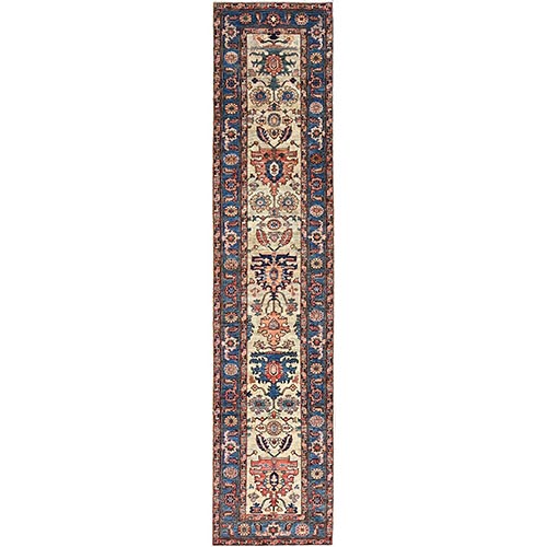 Lily Green, Ghazni Wool, Densely Woven, Vegetable Dyes, Hand Knotted, Heriz Design Aryana Oriental Runner 