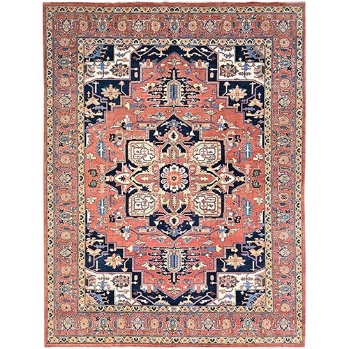 Indian Red, Denser Weave Afghan Peshawar Serapi Heriz Design With Large Center Medallion, Vegetable Dyes, Soft and Shiny Wool, Hand Knotted, Oriental Rug