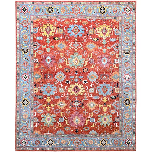 Chili Oil Red, Hand Knotted, Afghan Peshawar Serapi Heriz With All Over Colorful Motifs Design, Vegetable Dyes 100% Wool Oriental Densely Woven Rug