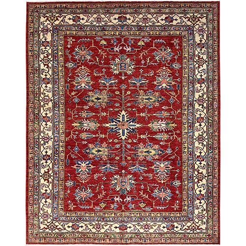 Positive Red, Natural Dyes Densely Woven, All Wool Hand Knotted, Afghan Super Kazak with All Over Motifs, Oriental Rug